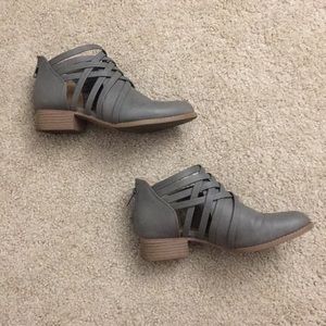 Gray leather booties